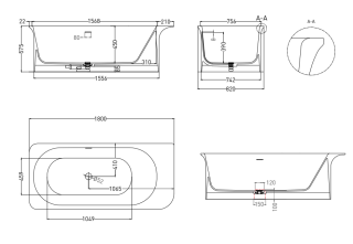 Ванна из искусственного камня Salini Ninfea S-Stone 102721MRF 180x82см RAL полностью